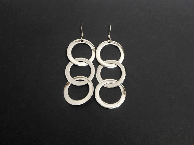 Handmade 925 Sterling Silver Triple Linked Circle Drop Earrings – Modern Dangle Jewelry - Image 7
