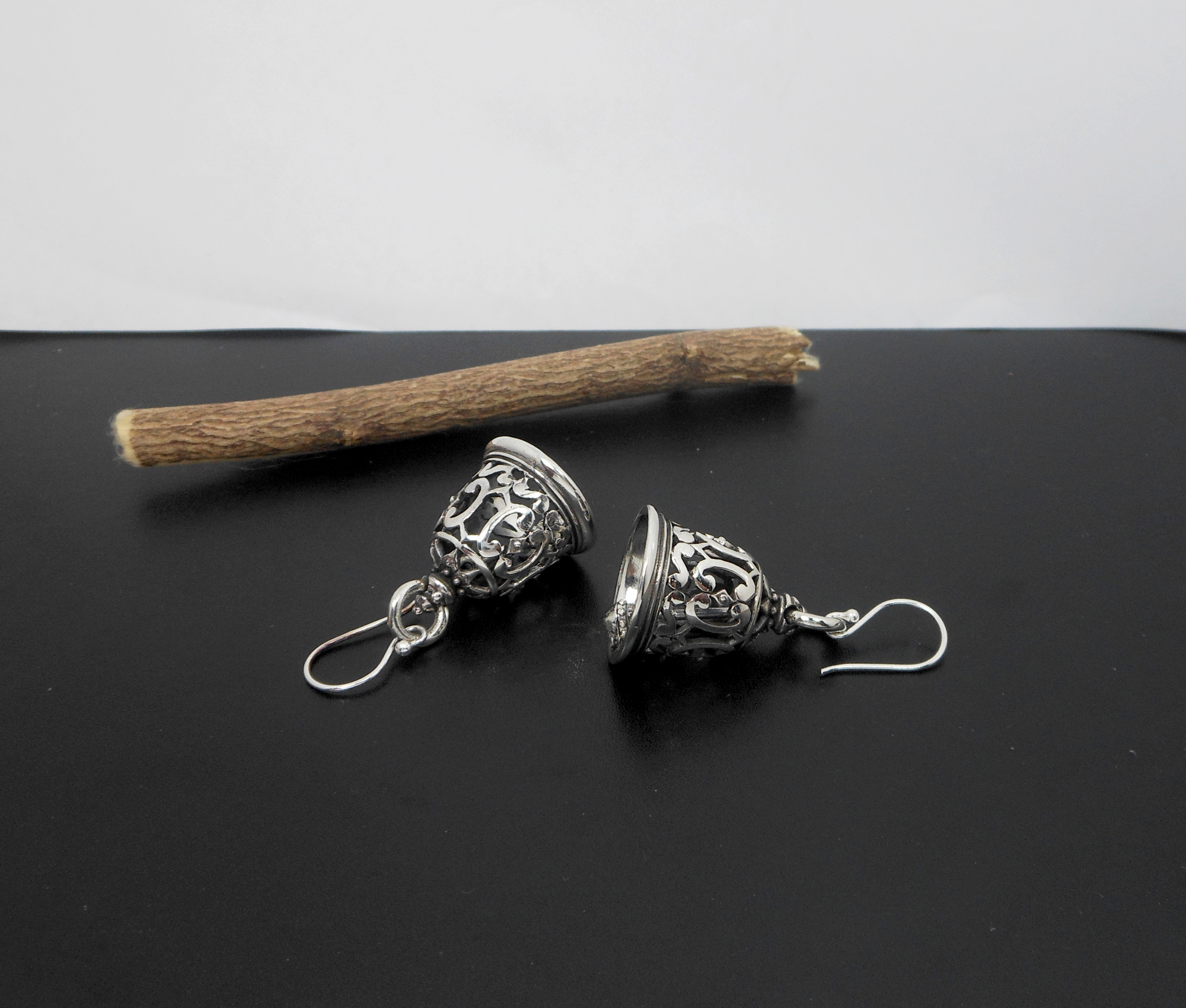 Handmade 925 Sterling Silver Thai Art Bell Drop Earrings – Intricate Textured Jewelry - Image 7