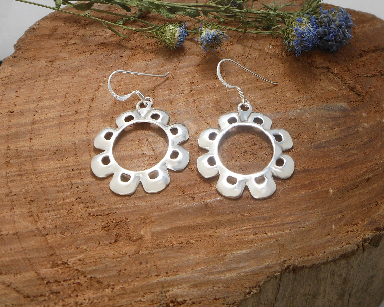 Handmade 925 Sterling Silver Flower Dangle Earrings – Elegant Floral Drop Jewelry - Image 7