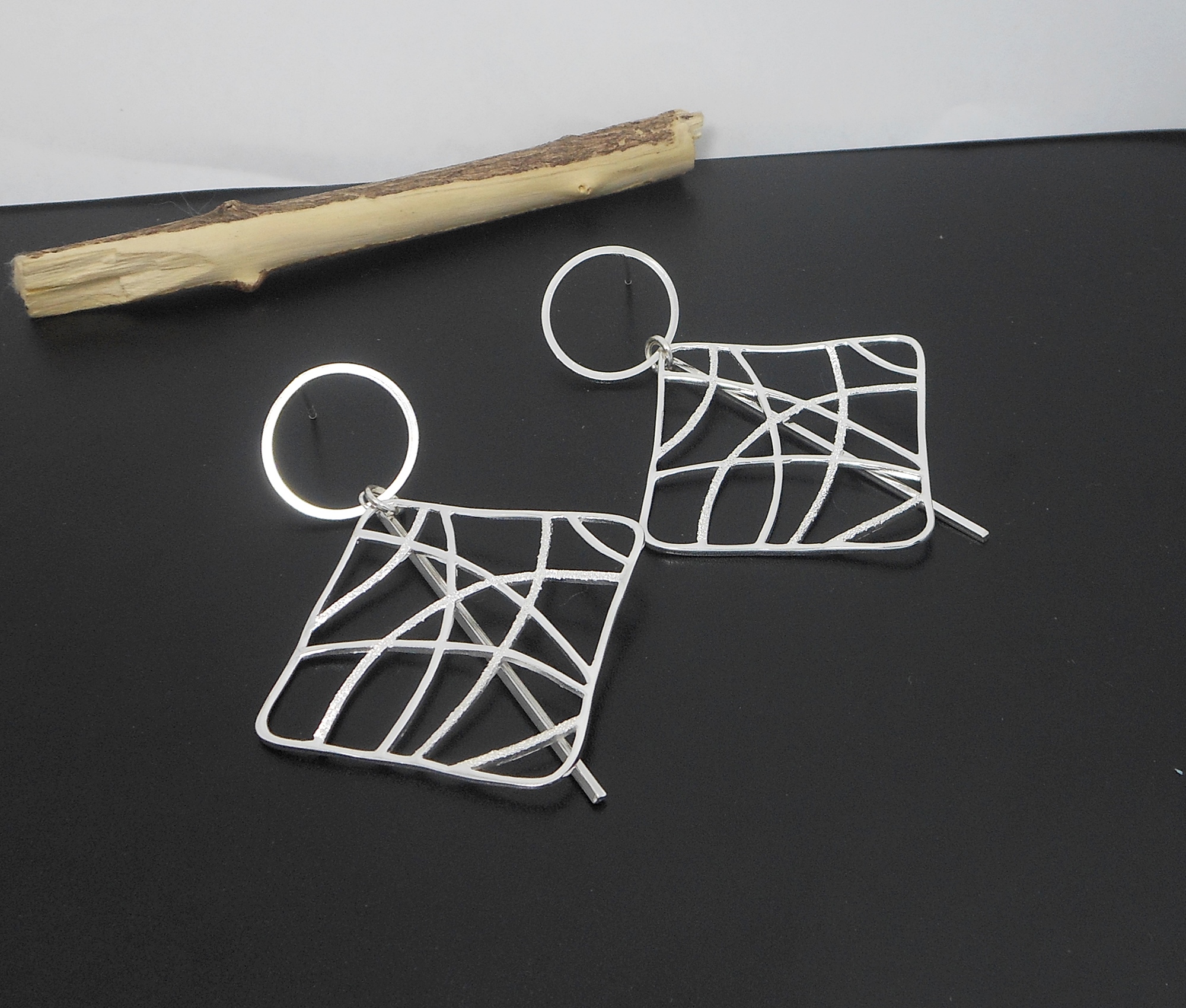 Handmade 925 Sterling Silver Abstract Web Earrings – Large Geometric Statement Dangles - Image 7