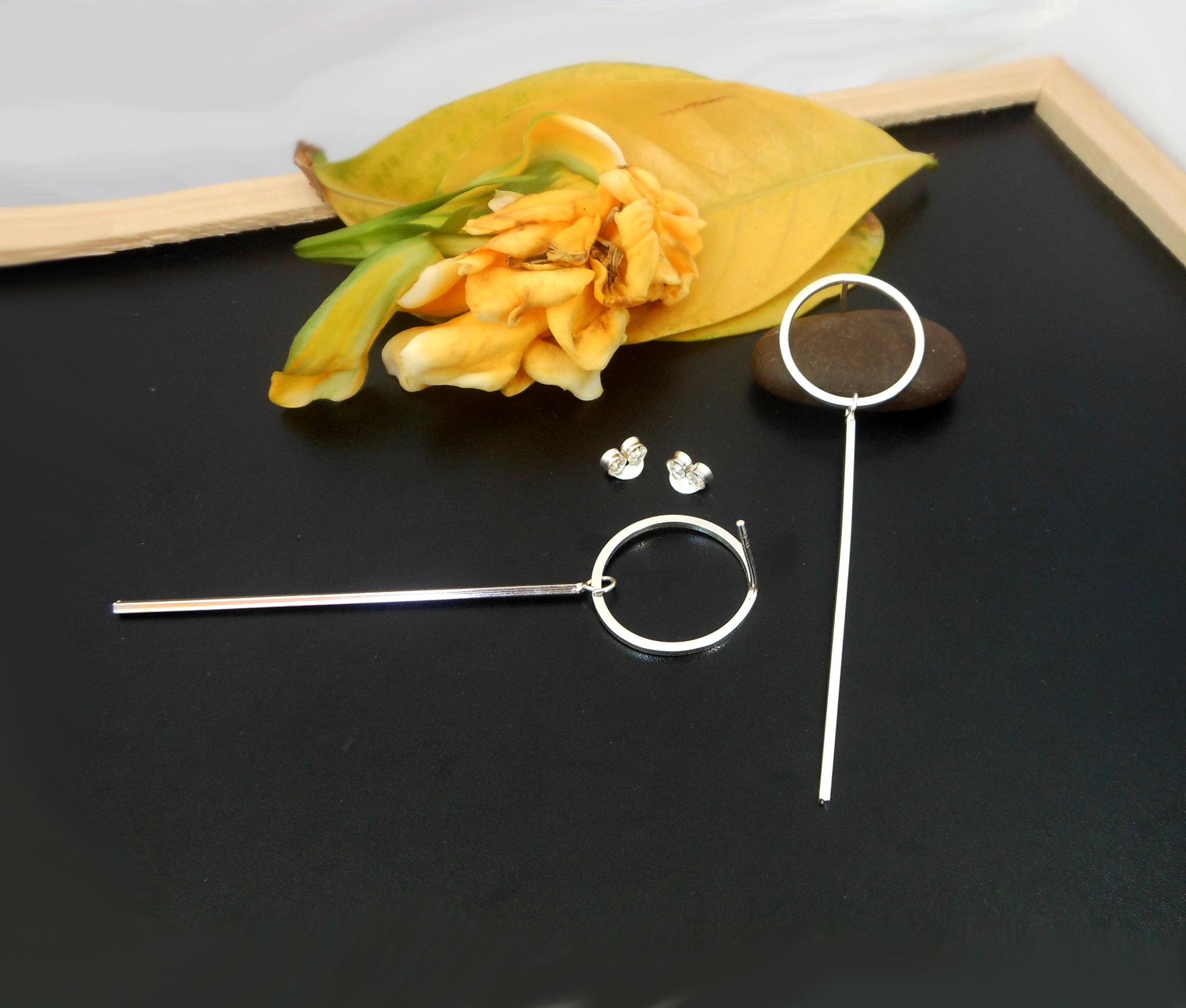 Handmade 925 Sterling Silver Circle & Bar Drop Stud Earrings – Modern Geometric Jewelry - Image 7
