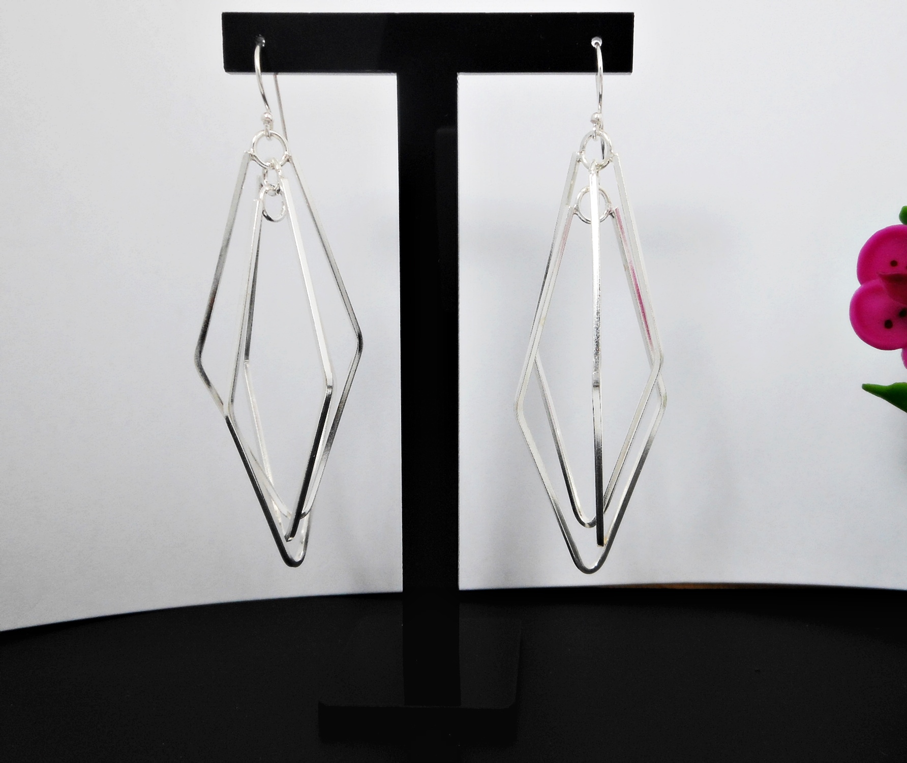 Handmade 925 Sterling Silver Multi-Layer Spinning Rhombus Dangle Earrings – Geometric Statement Jewelry - Image 7