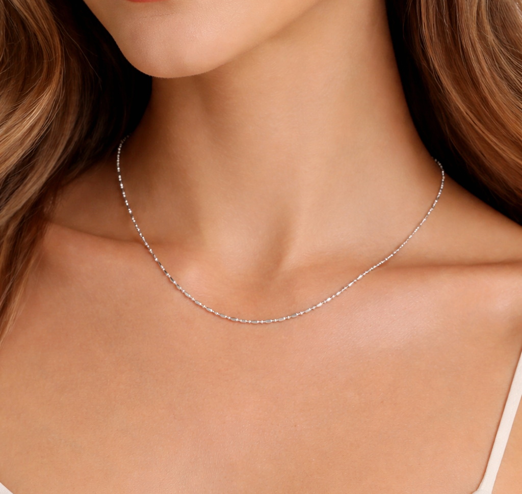 Handmade Minimalist Fancy Cutting Beads Chain Necklace - 925 Sterling Silver for Her