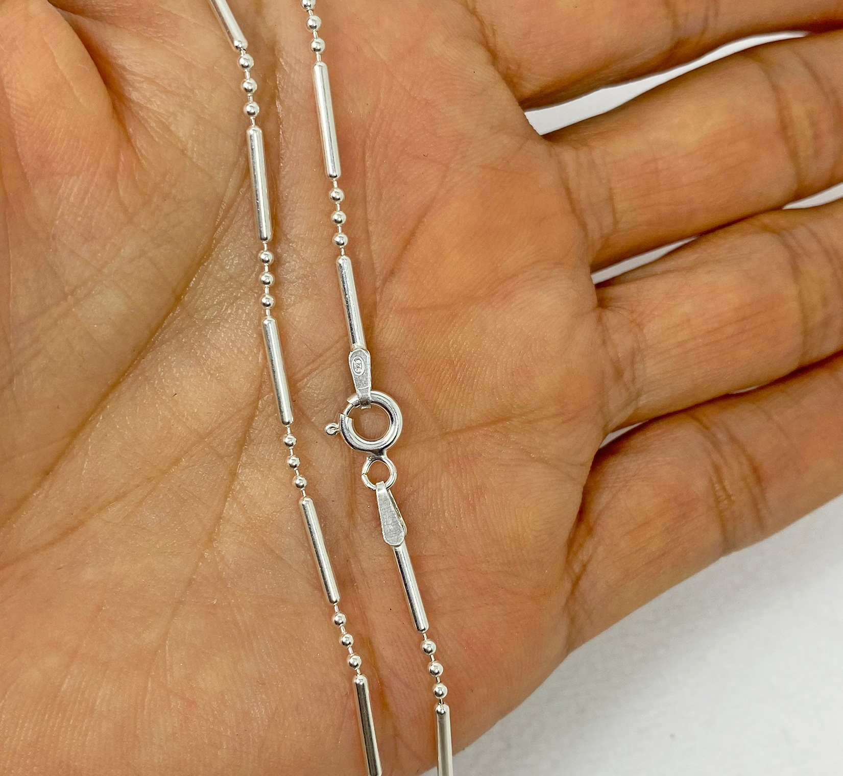 Handmade 925 Sterling Silver Bar and Bead Chain Necklace - Minimalist Dainty Jewelry - Image 8