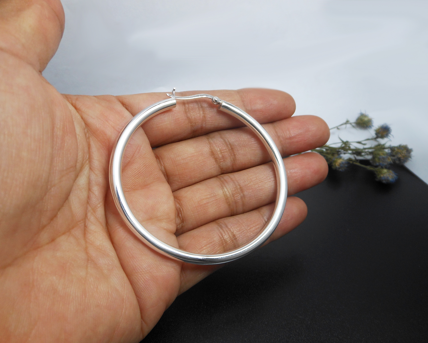 Handmade 925 Sterling Silver Large 60mm Round Hoop Earrings – Sculptural Wide Circle Hoops - Image 6