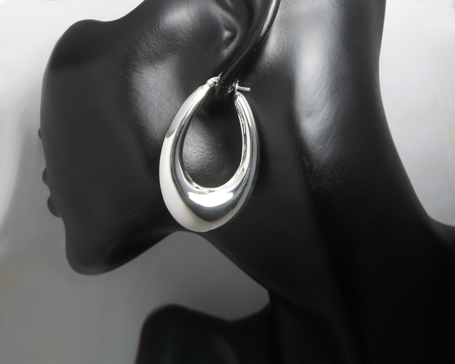 Handmade 925 Sterling Silver Puffy Oval Hoop Earrings – 47mm Sculptural Hoops - Image 6