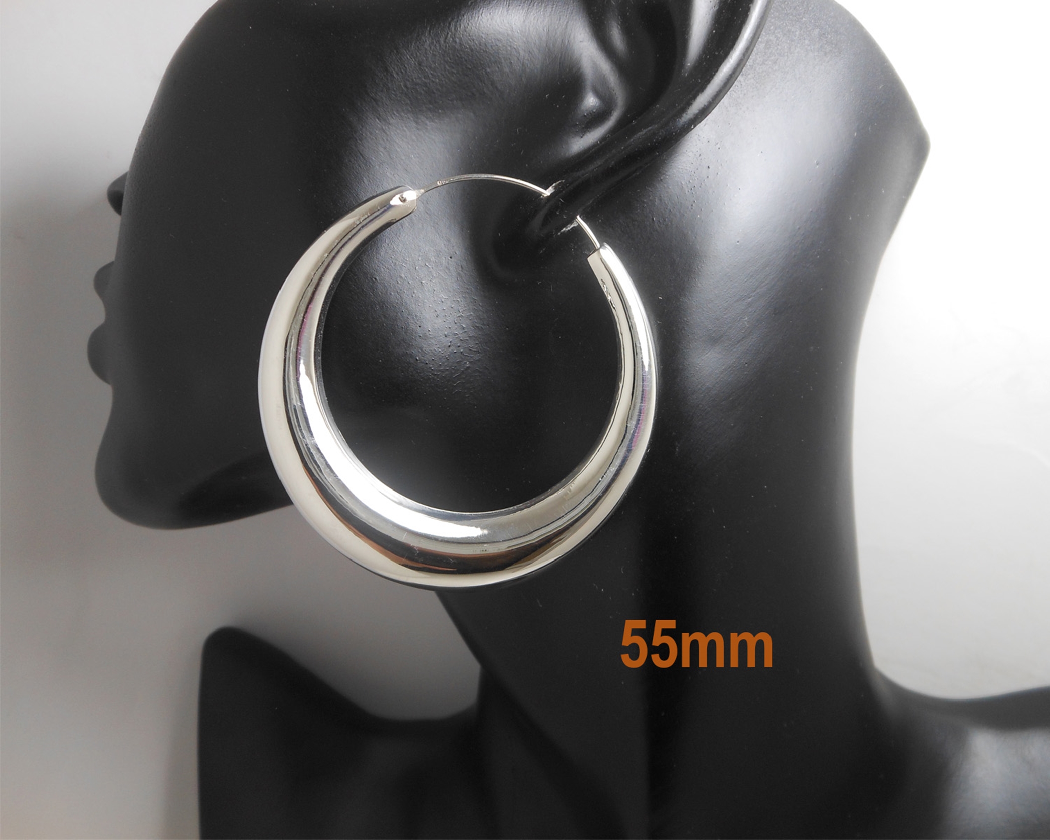 925 Sterling Silver Puffy Tribal Chubby Hoop Earrings - Handmade Round Hoops (Multi-Size) - Image 8
