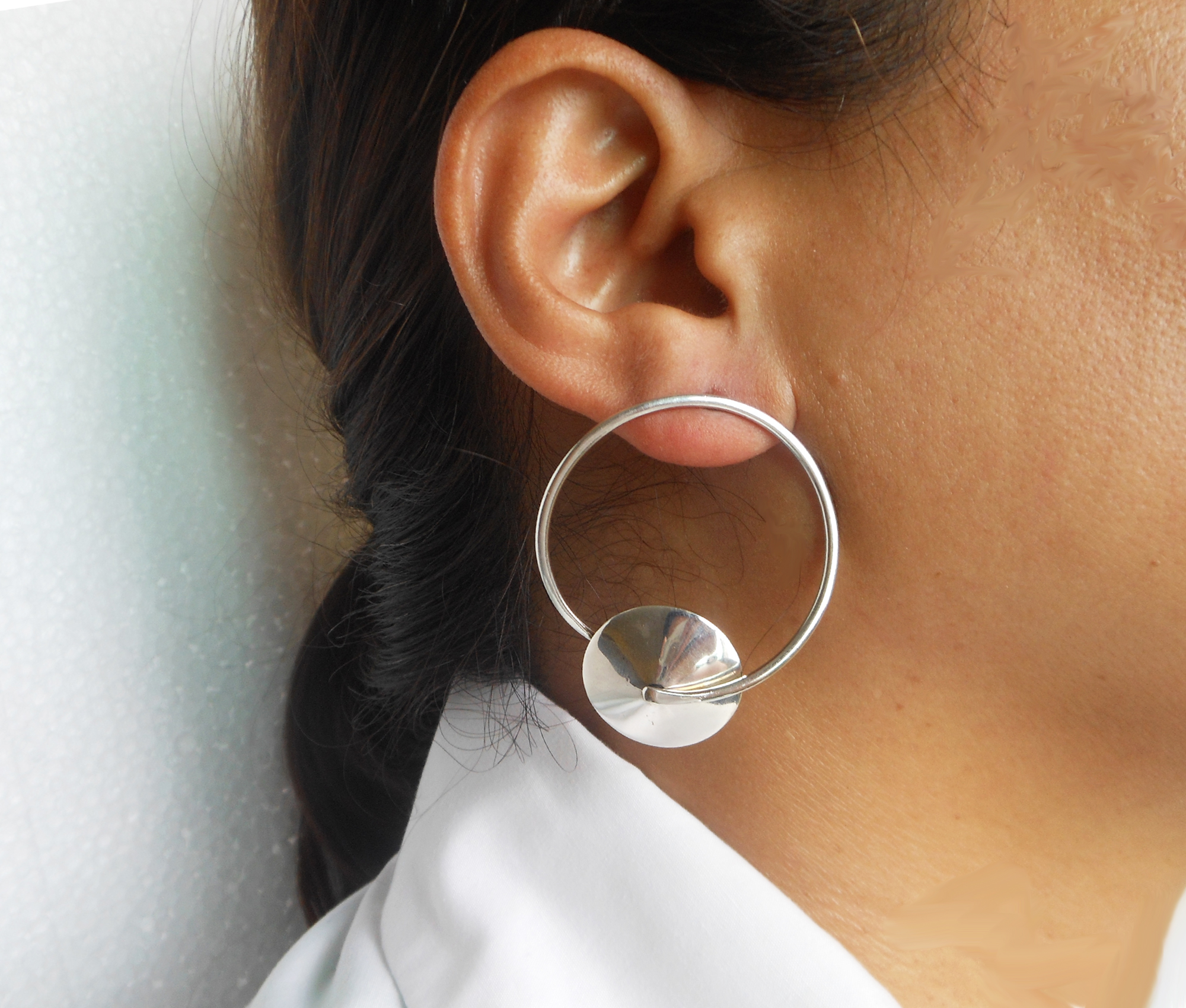 Handmade 925 Sterling Silver Spinning Saturn Drop Earrings – Large 53mm Statement Studs - Image 4