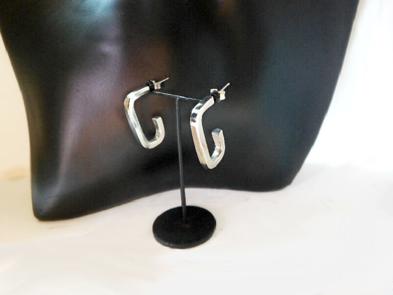 Handmade 925 Sterling Silver Puffy Rectangle Tube Hoop Stud Earrings | Sup Silver - Image 8