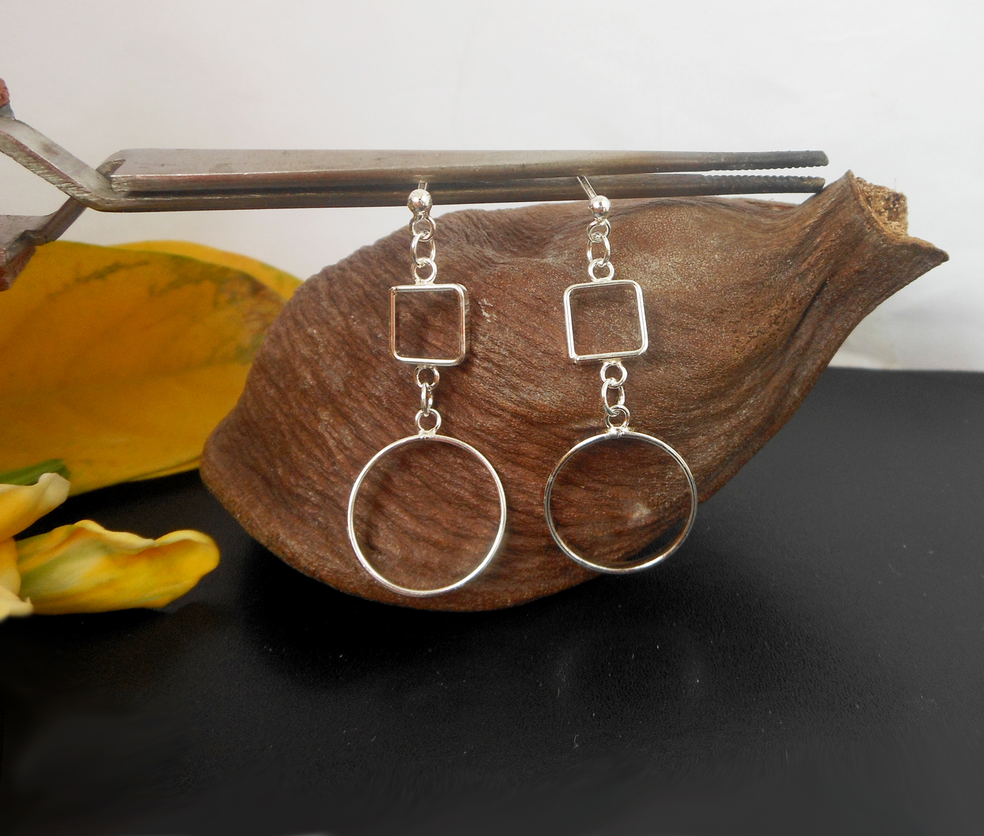 Handmade 925 Sterling Silver Open Square & Circle Drop Earrings – Minimalist Geometric Jewelry - Image 8