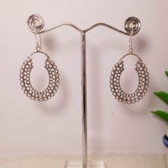 Handmade 925 Sterling Silver Mandala Hoop Drop Earrings – Traditional Oval Dangle Jewelry