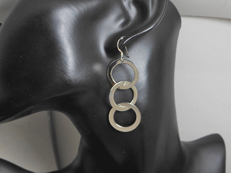 Handmade 925 Sterling Silver Triple Linked Circle Drop Earrings – Modern Dangle Jewelry - Image 8