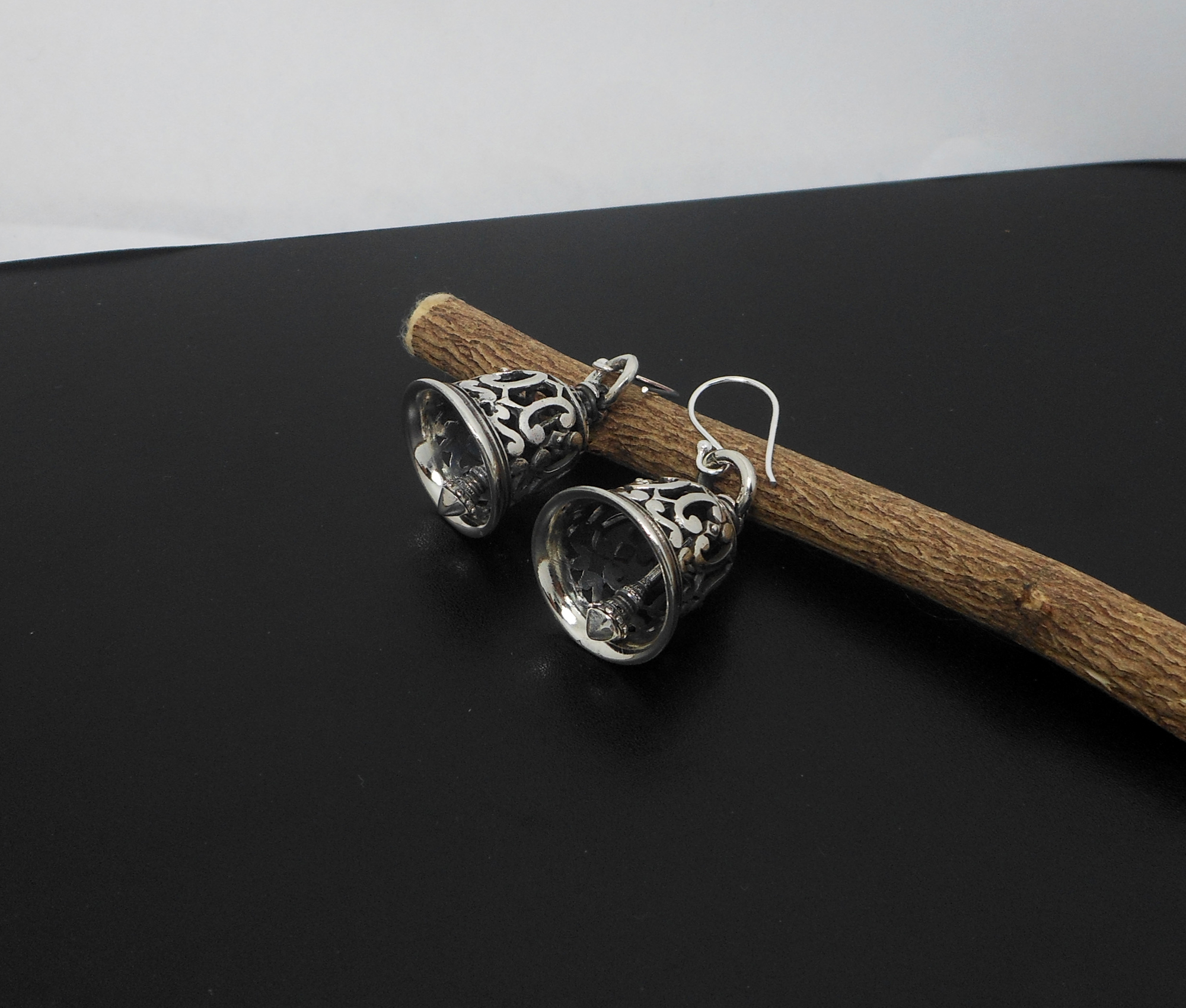 Handmade 925 Sterling Silver Thai Art Bell Drop Earrings – Intricate Textured Jewelry - Image 8