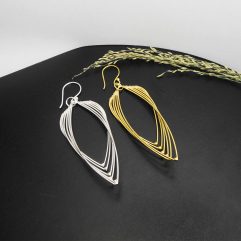 Handmade 925 Sterling Silver Multi-Layered Leaf Drop Earrings – Contemporary Geometric Jewelry