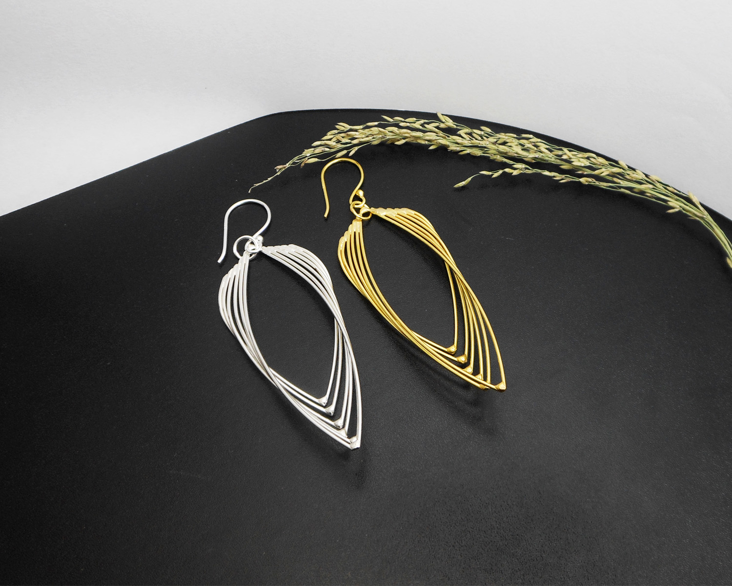 Handmade 925 Sterling Silver Multi-Layered Leaf Drop Earrings – Contemporary Geometric Jewelry