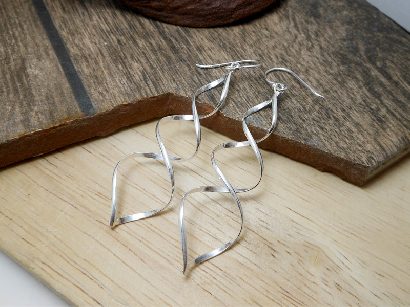 Handmade 925 Sterling Silver Spiral Dangle Earrings – Modern Twist Drop Jewelry