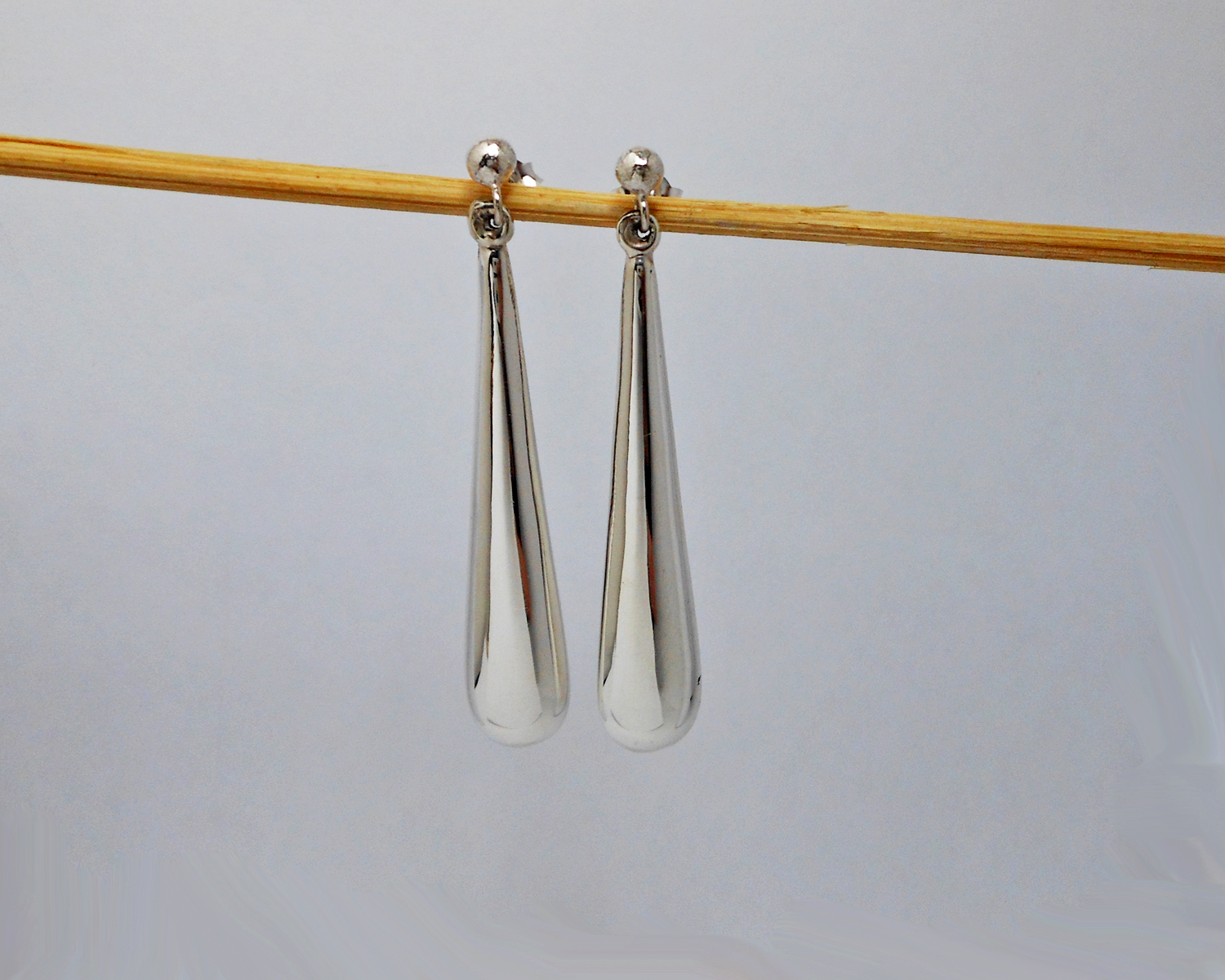 Handmade 925 Sterling Silver Puffy Long Teardrop Stud Dangle Earrings – Minimalist Drop Jewelry - Image 8