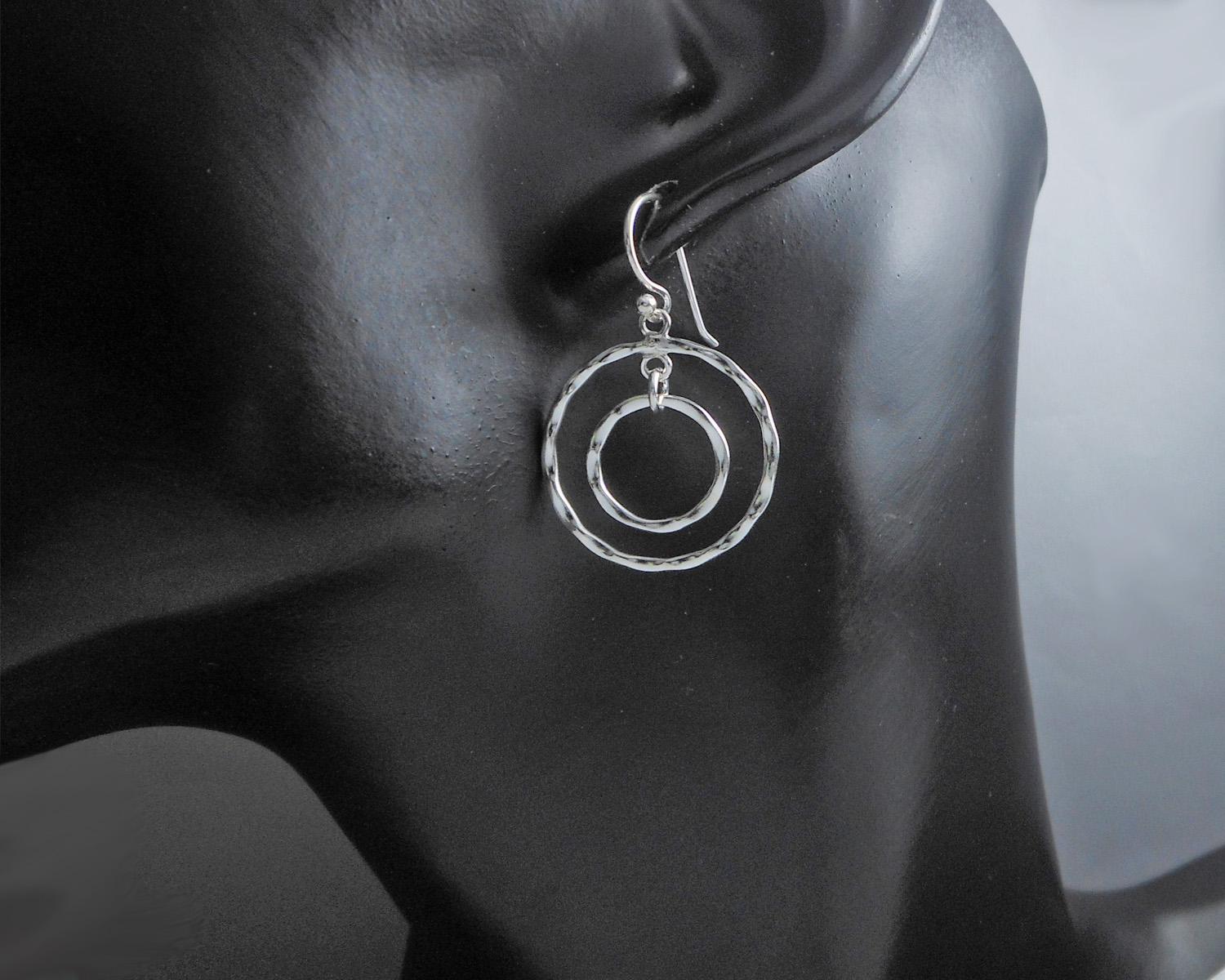 Handmade 925 Sterling Silver Hammered Double Circle Drop Earrings – Organic Textured Jewelry - Image 5
