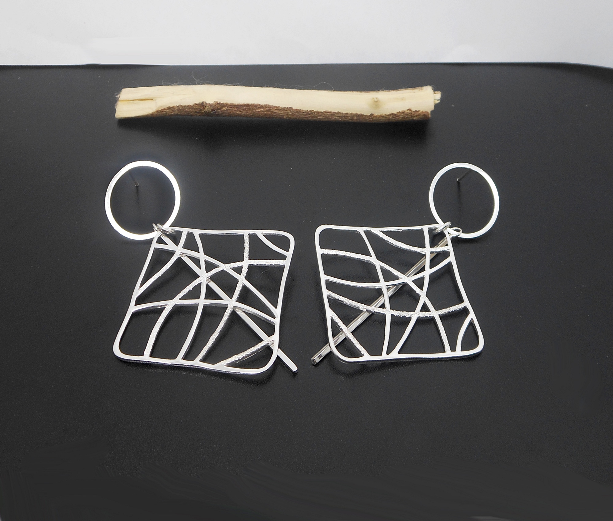 Handmade 925 Sterling Silver Abstract Web Earrings – Large Geometric Statement Dangles - Image 8