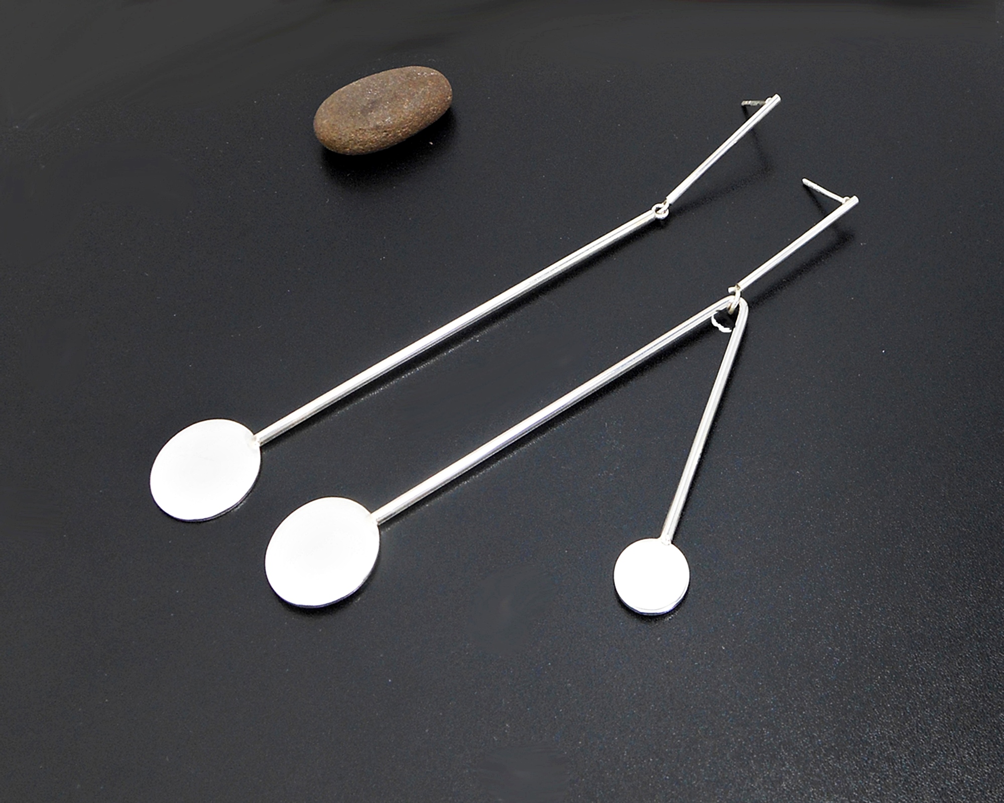 Handmade 925 Sterling Silver Mismatched Dangle Earrings – Modern Geometric Statement Jewelry - Image 7