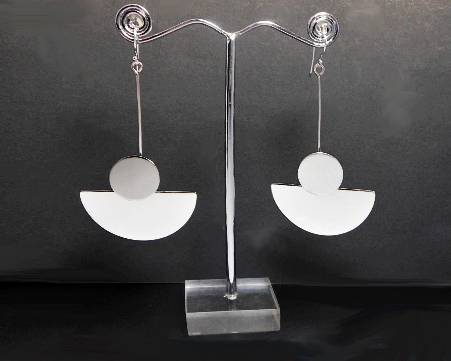 Handmade 925 Sterling Silver Circle & Semicircle Dangle Earrings – Modern Geometric Statement Jewelry - Image 7