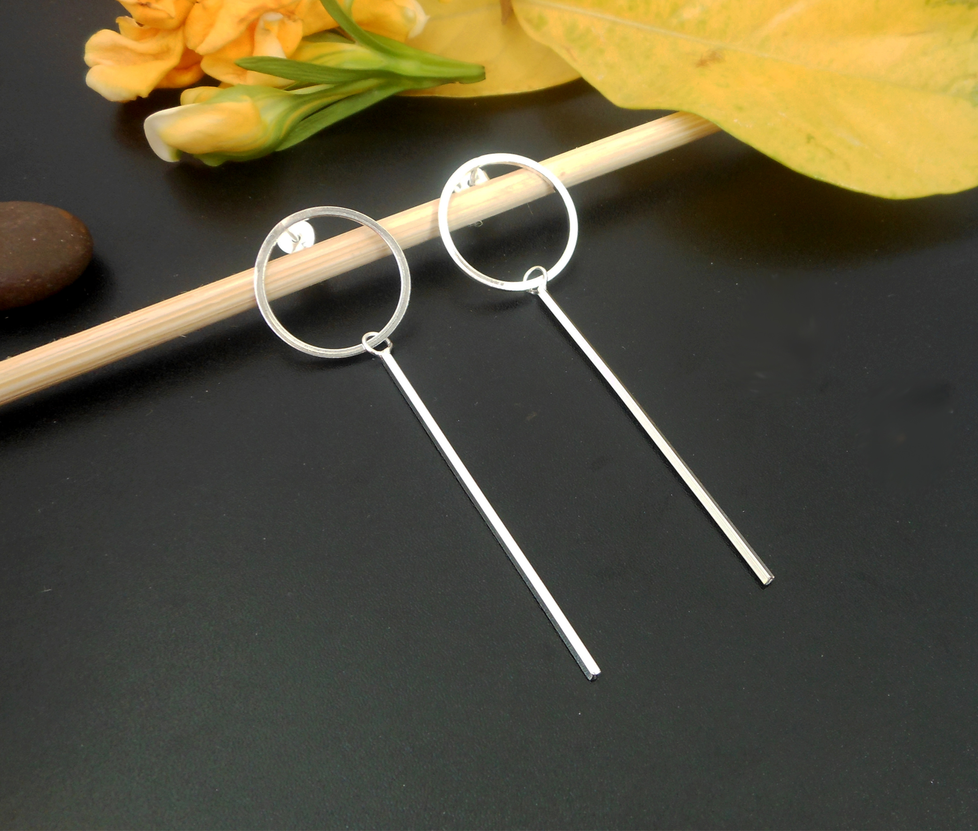 Handmade 925 Sterling Silver Circle & Bar Drop Stud Earrings – Modern Geometric Jewelry - Image 8