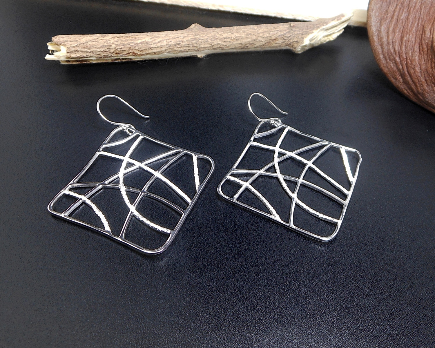 Handmade 925 Sterling Silver Perforated Web Square Dangle Earrings – Modern Geometric Statement Jewelry - Image 8