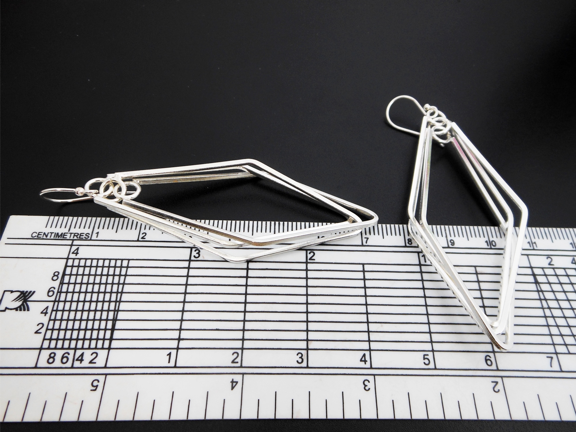 Handmade 925 Sterling Silver Multi-Layer Spinning Rhombus Dangle Earrings – Geometric Statement Jewelry - Image 8