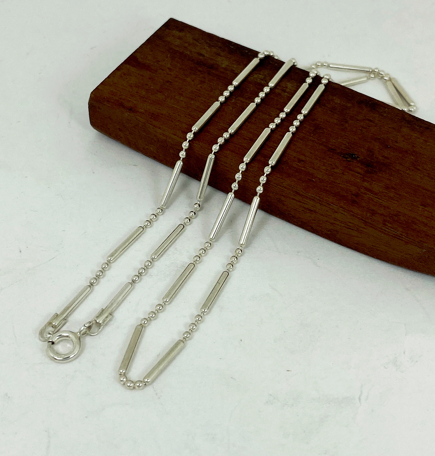 Handmade 925 Sterling Silver Bar and Bead Chain Necklace - Minimalist Dainty Jewelry - Image 9