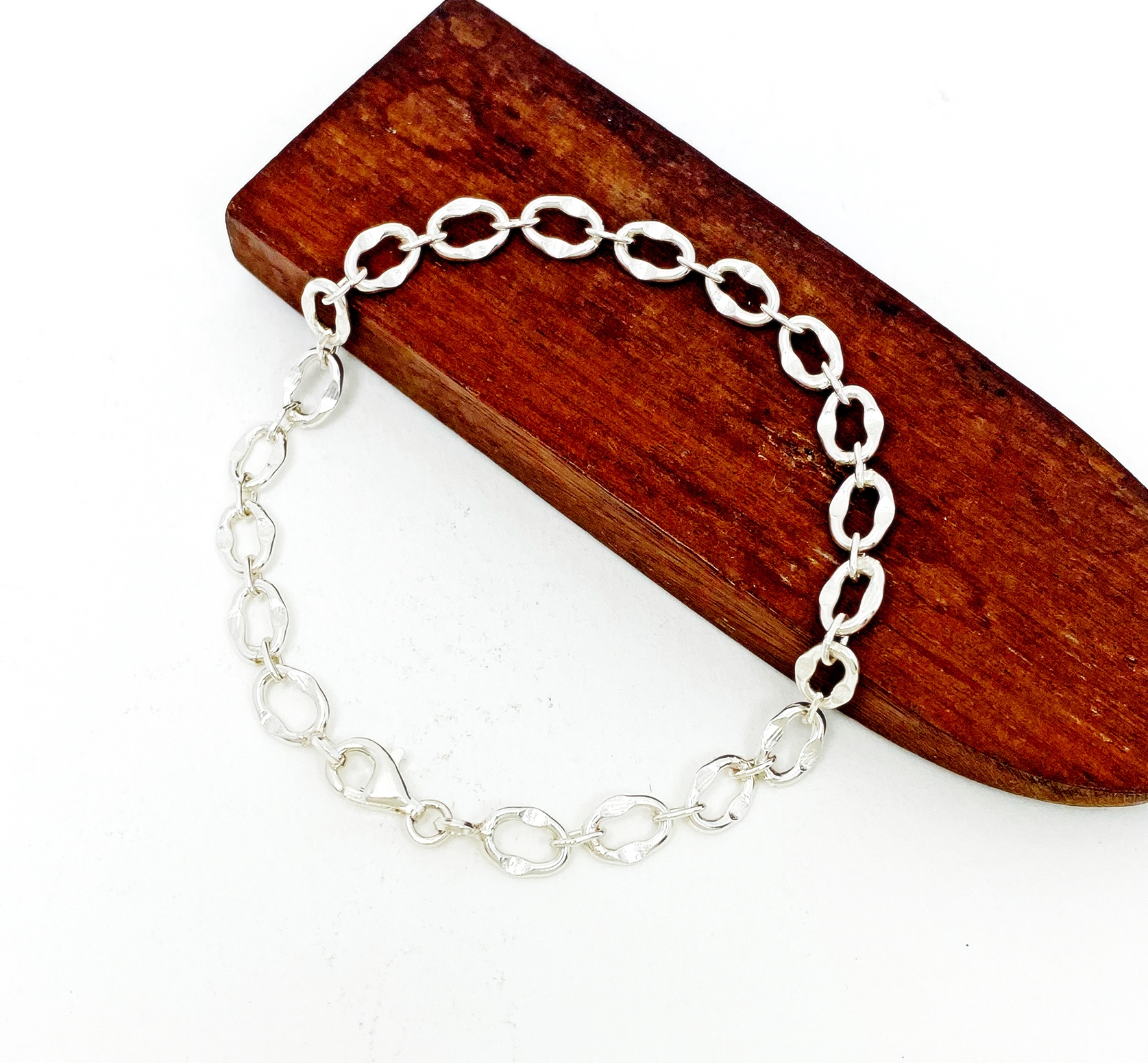 Handmade 925 Sterling Silver Oval Textured Cable Link Chain Bracelet – Artisan Women's Jewelry - Image 11