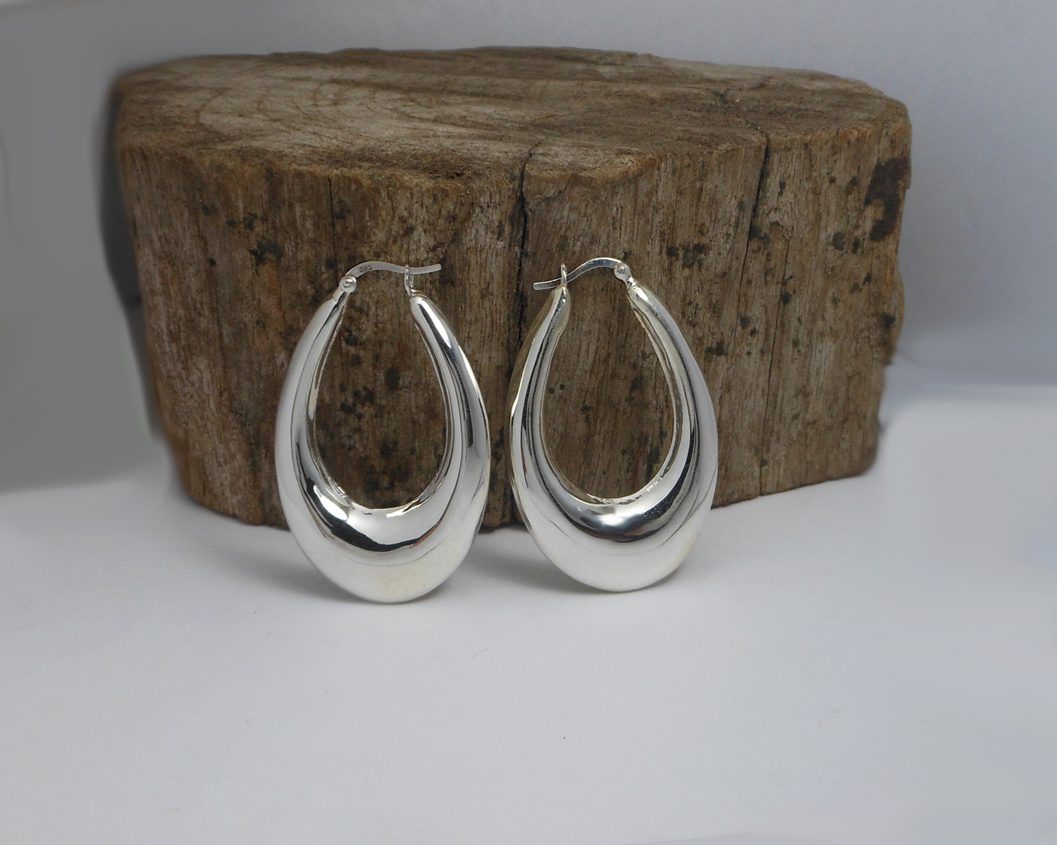 Handmade 925 Sterling Silver Puffy Oval Hoop Earrings – 47mm Sculptural Hoops - Image 5