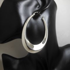 Handmade 925 Sterling Silver Tapered Oval Hoop Earrings β Chunky Sculptural Hoops