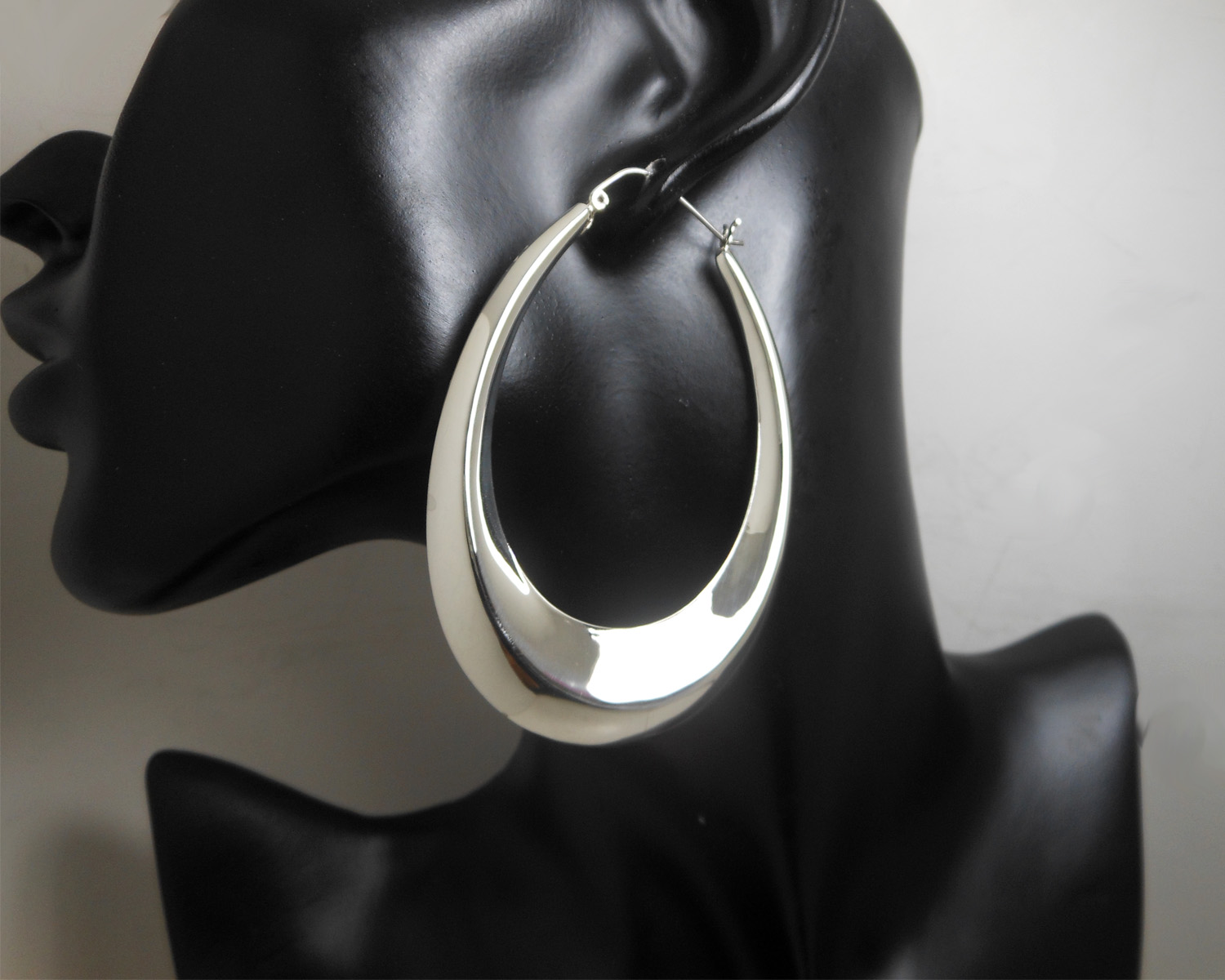 Handmade 925 Sterling Silver Tapered Oval Hoop Earrings – Chunky Sculptural Hoops