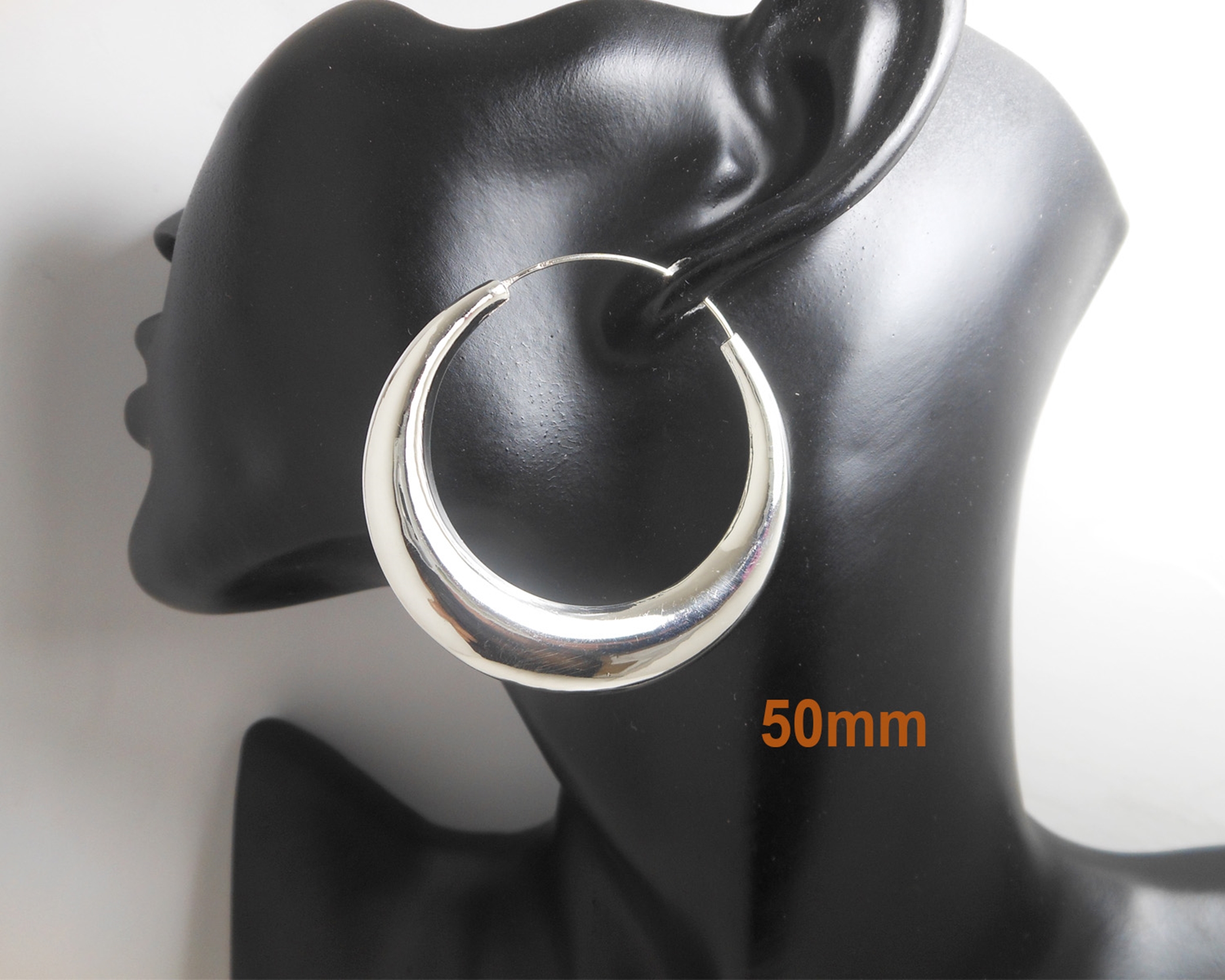 925 Sterling Silver Puffy Tribal Chubby Hoop Earrings - Handmade Round Hoops (Multi-Size) - Image 9