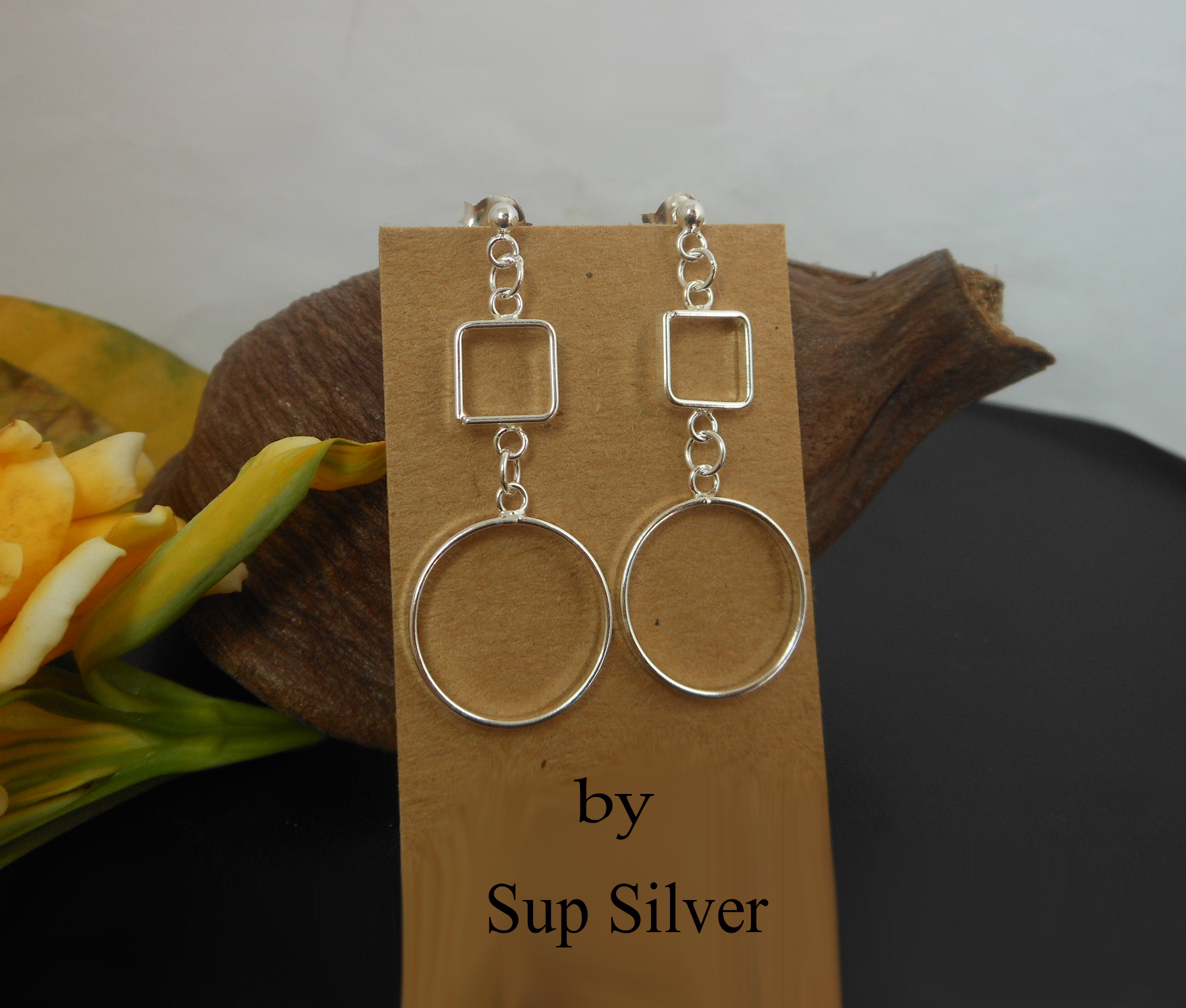 Handmade 925 Sterling Silver Open Square & Circle Drop Earrings – Minimalist Geometric Jewelry - Image 9
