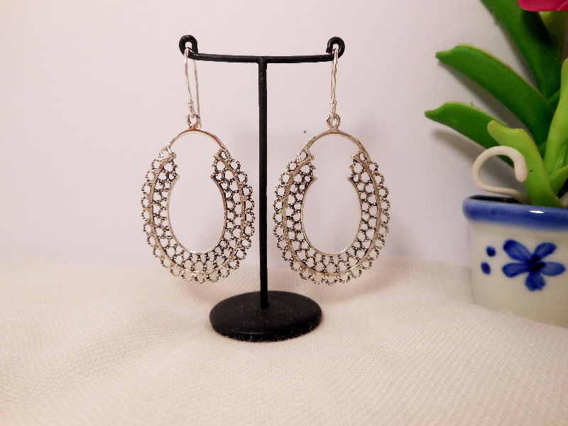 Handmade 925 Sterling Silver Mandala Hoop Drop Earrings – Traditional Oval Dangle Jewelry - Image 9