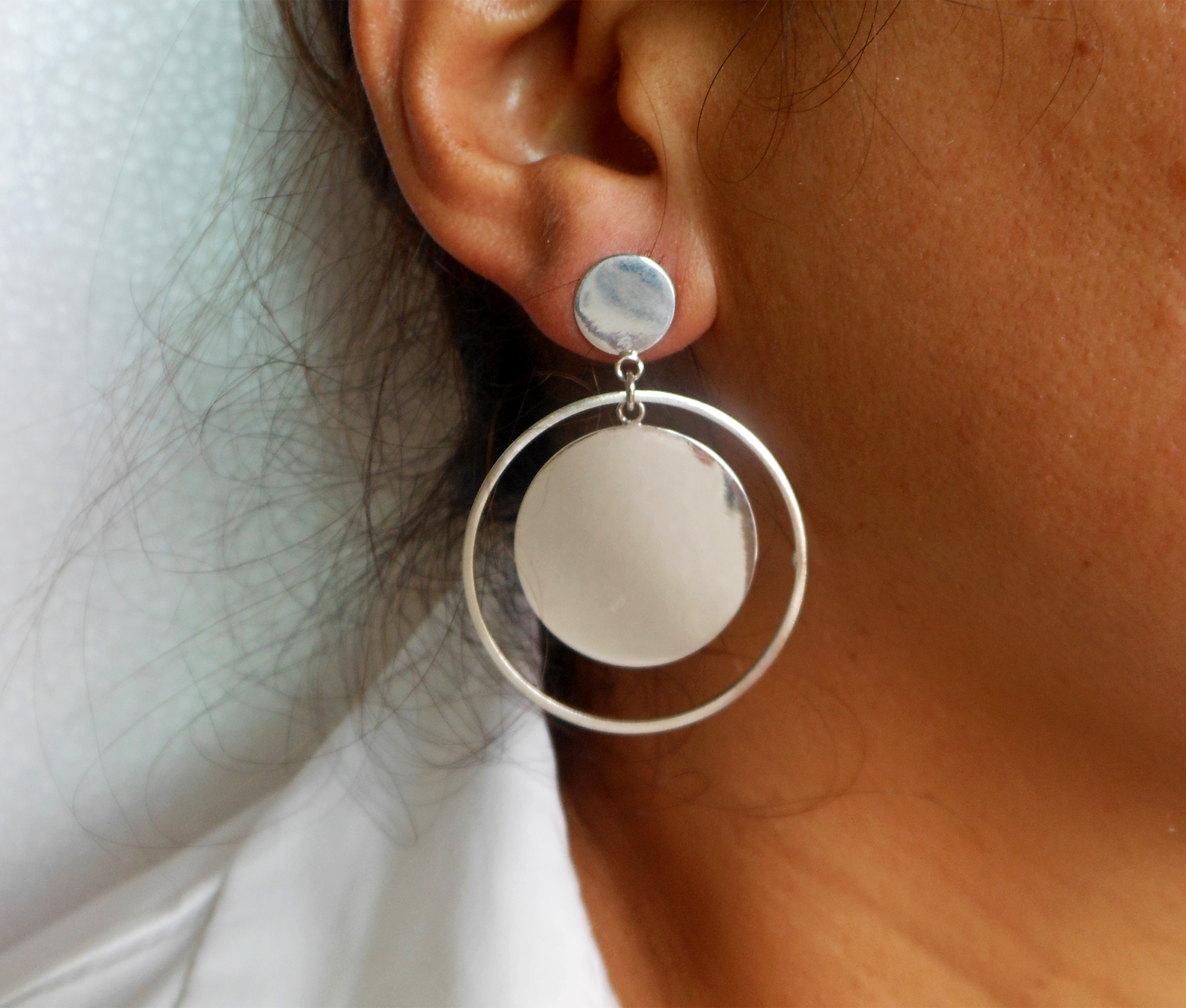 Handmade 925 Sterling Silver Spinning Circle & Disc Drop Earrings – Contemporary Geometric Jewelry - Image 9