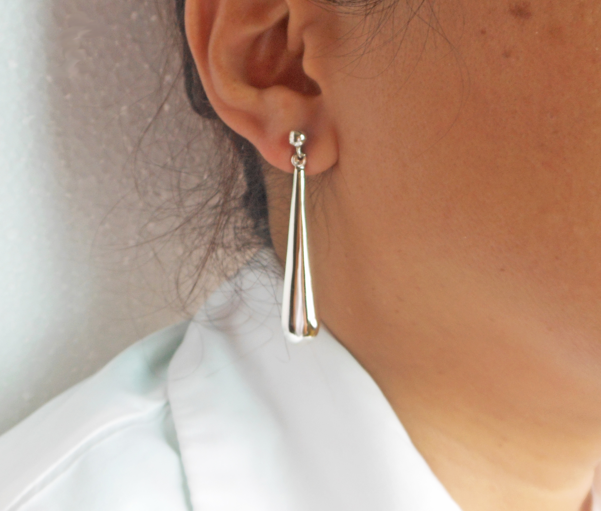 Handmade 925 Sterling Silver Puffy Long Teardrop Stud Dangle Earrings – Minimalist Drop Jewelry - Image 9
