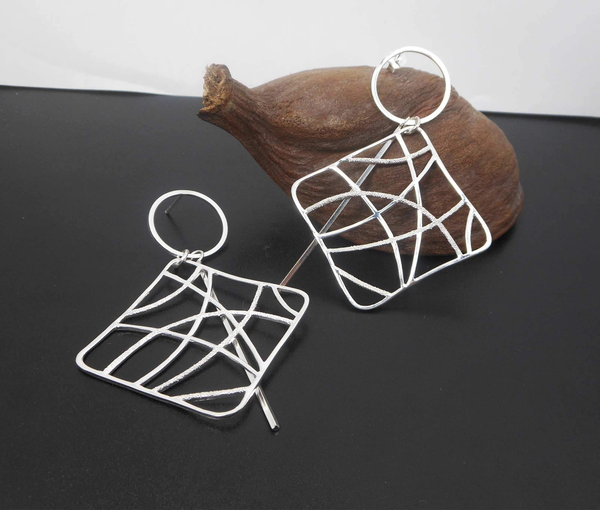 Handmade 925 Sterling Silver Abstract Web Earrings – Large Geometric Statement Dangles - Image 9