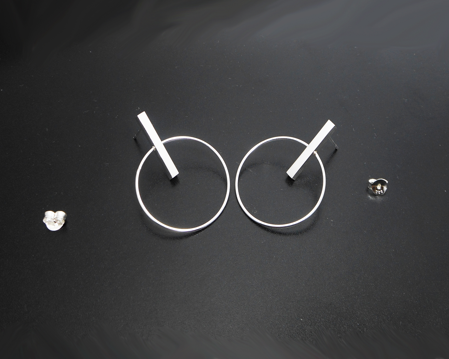 Handmade 925 Sterling Silver Circle Dangle Stud Earrings – Modern Geometric Hoop Drop Jewelry - Image 9