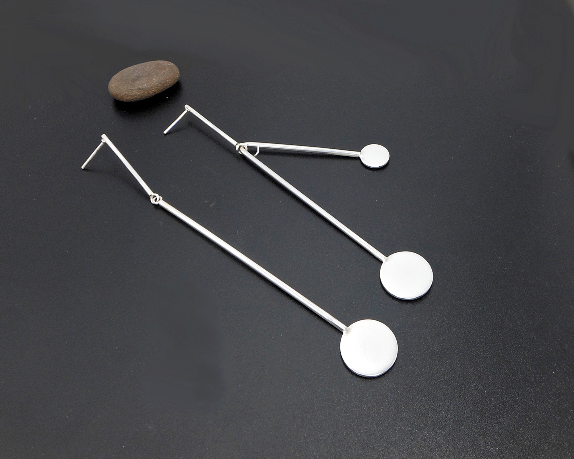 Handmade 925 Sterling Silver Mismatched Dangle Earrings – Modern Geometric Statement Jewelry - Image 8