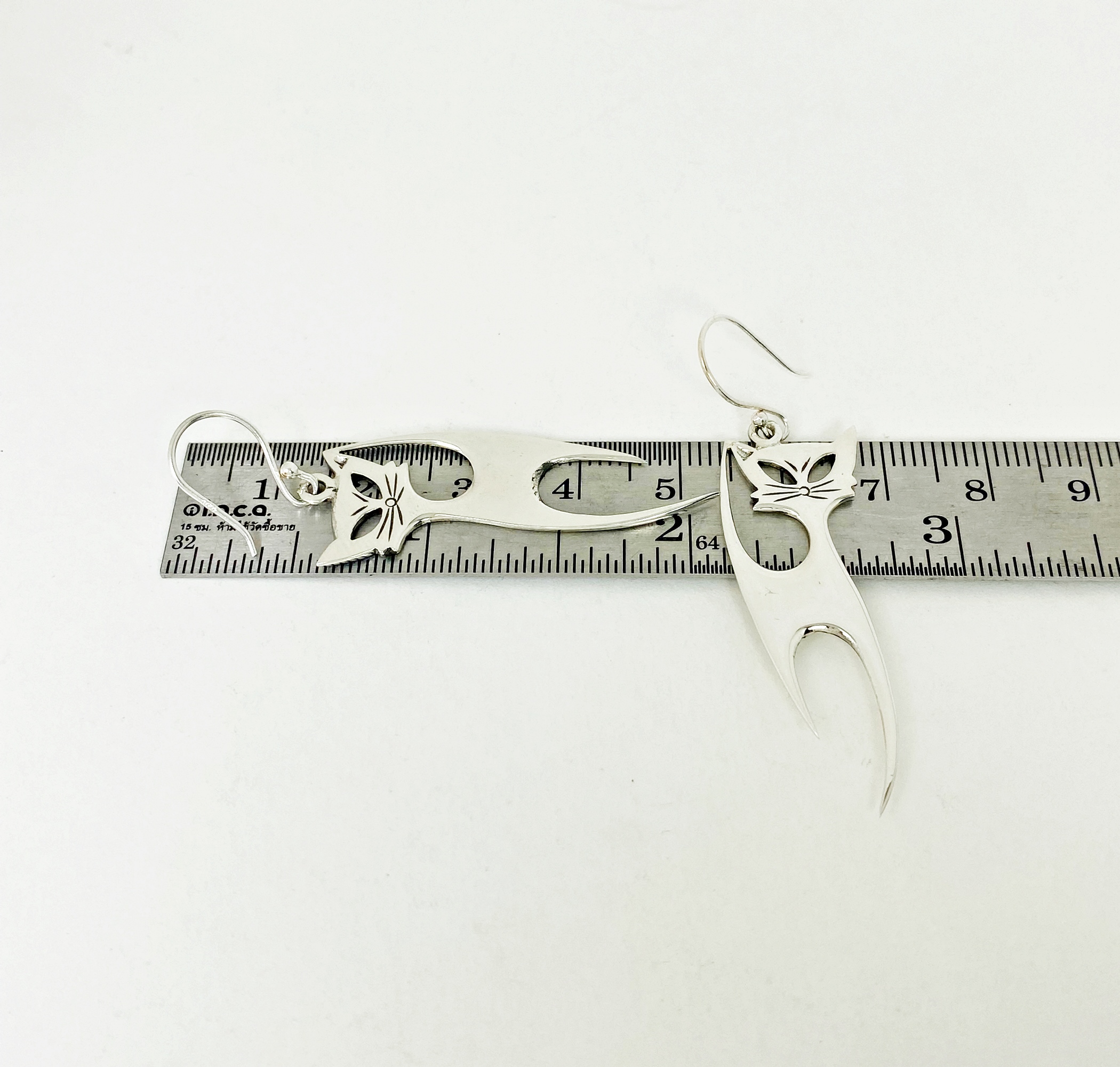 Handmade 925 Sterling Silver Long Cat Dangle Earrings – Cute Cat Lover Statement Jewelry - Image 9