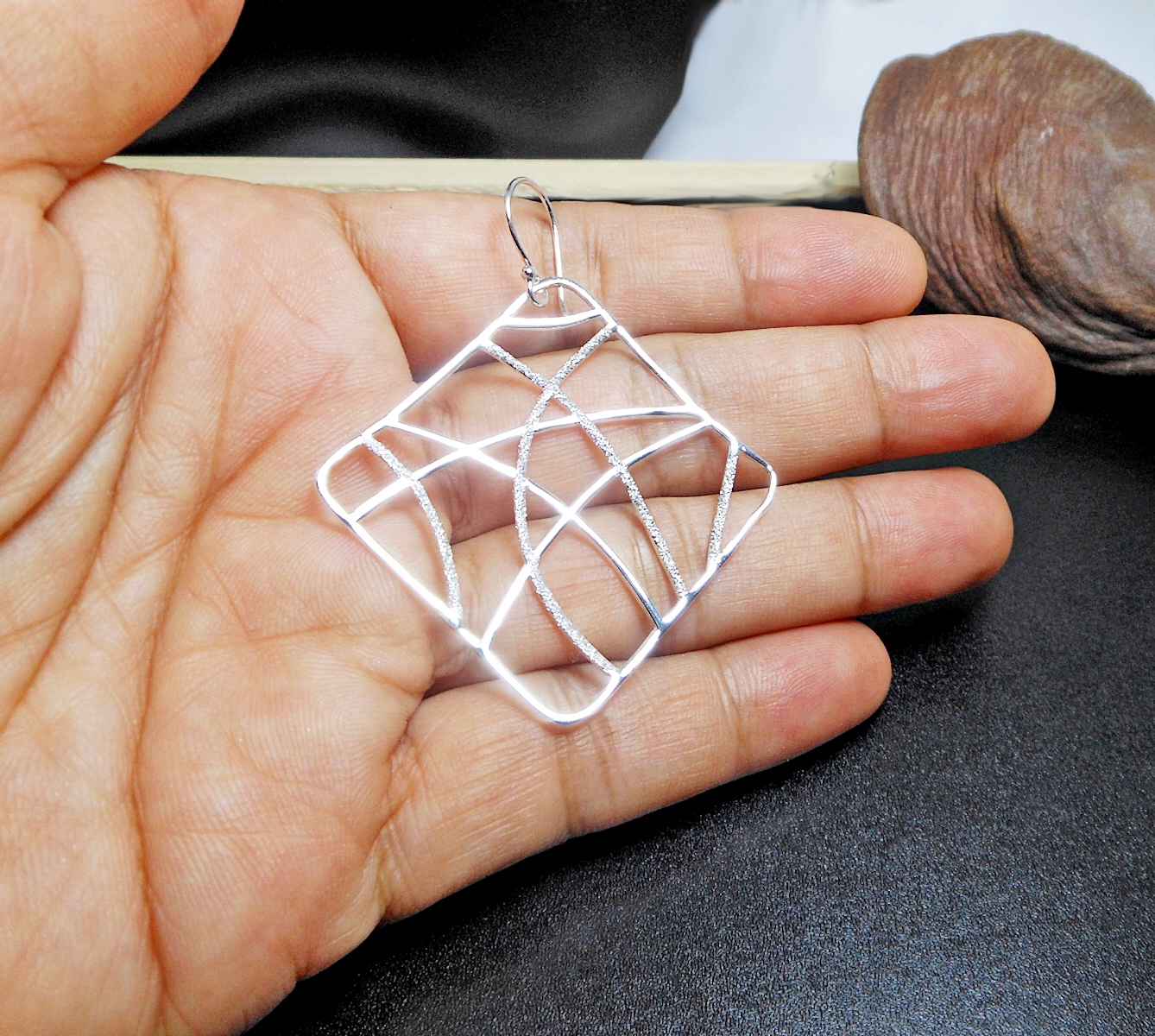 Handmade 925 Sterling Silver Perforated Web Square Dangle Earrings – Modern Geometric Statement Jewelry - Image 9
