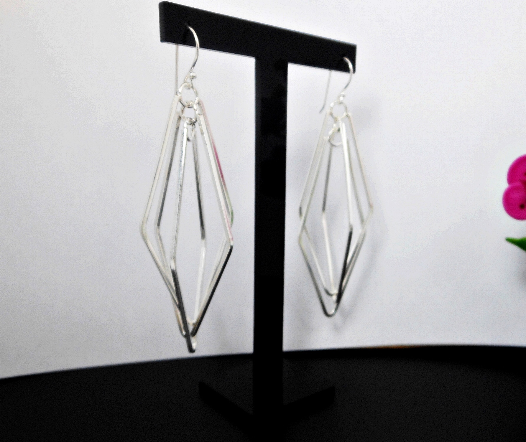 Handmade 925 Sterling Silver Multi-Layer Spinning Rhombus Dangle Earrings – Geometric Statement Jewelry - Image 9