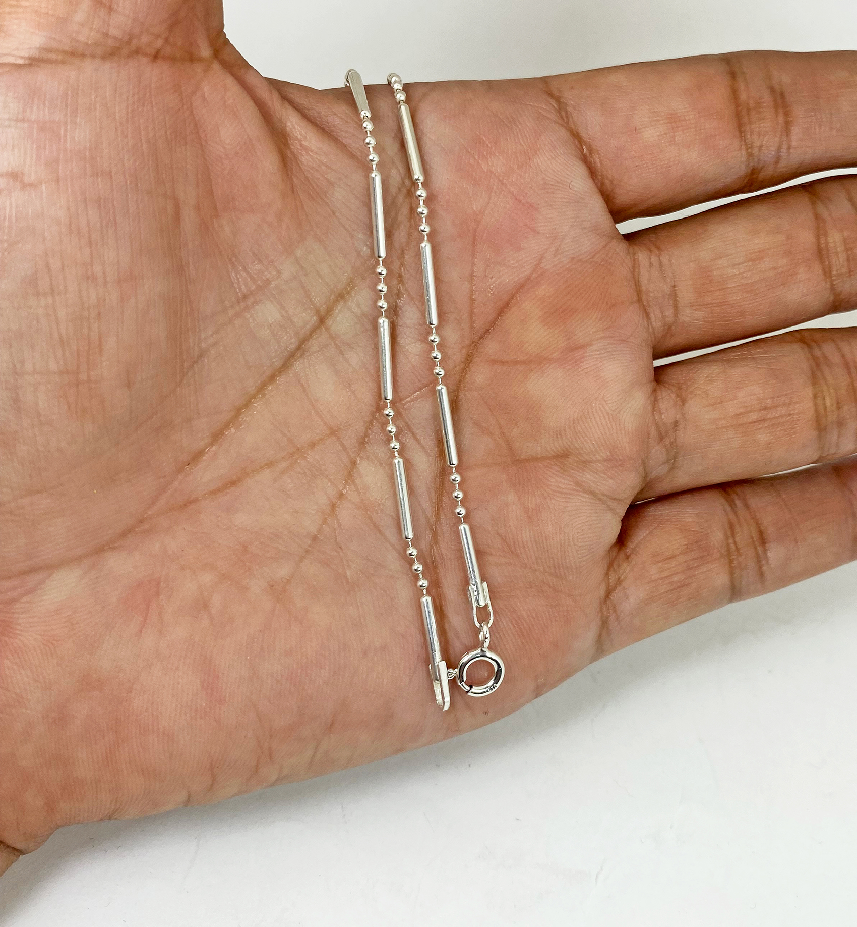 Handmade 925 Sterling Silver Bar and Bead Chain Necklace - Minimalist Dainty Jewelry - Image 10