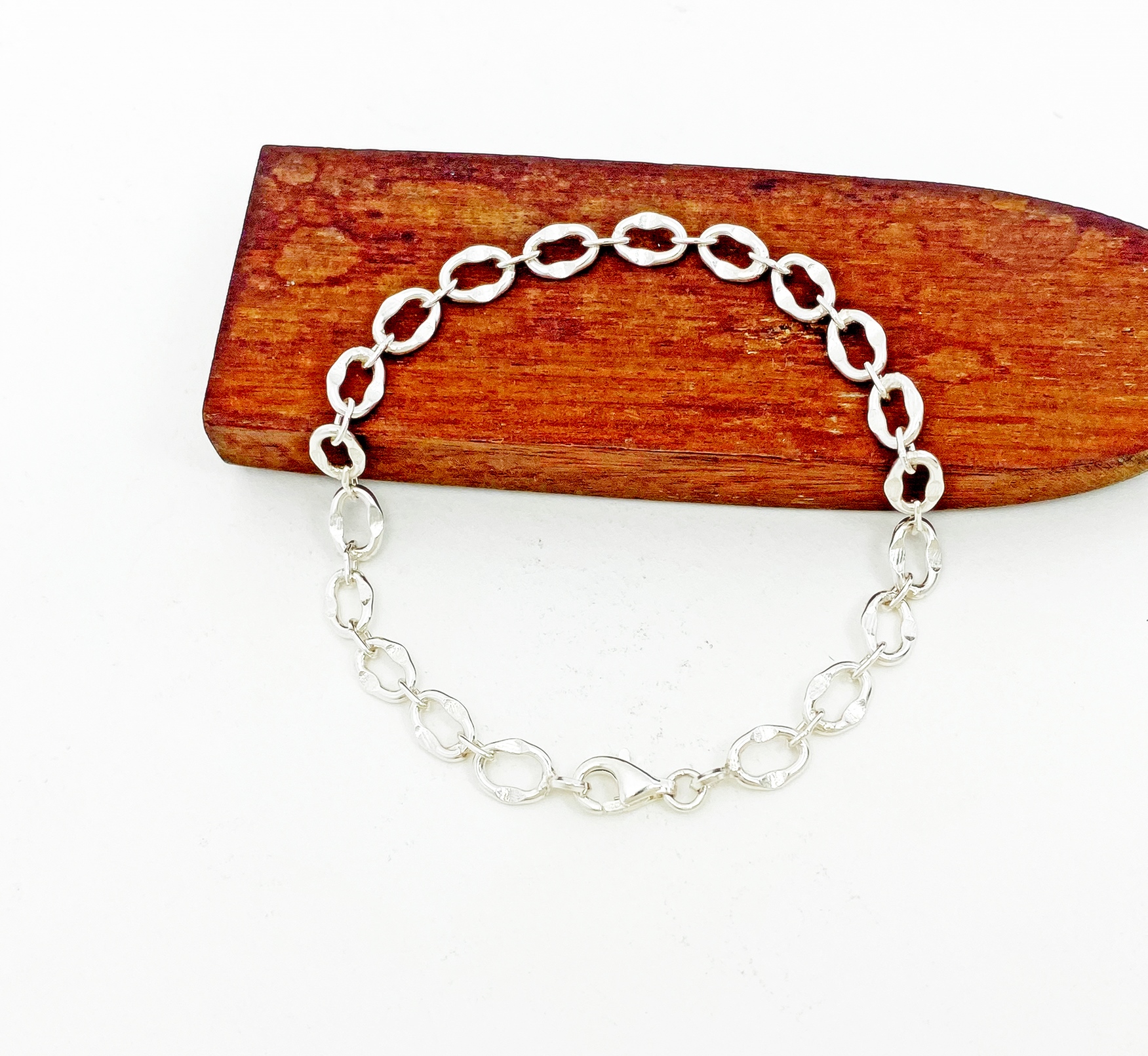 Handmade 925 Sterling Silver Oval Textured Cable Link Chain Bracelet – Artisan Women's Jewelry - Image 12