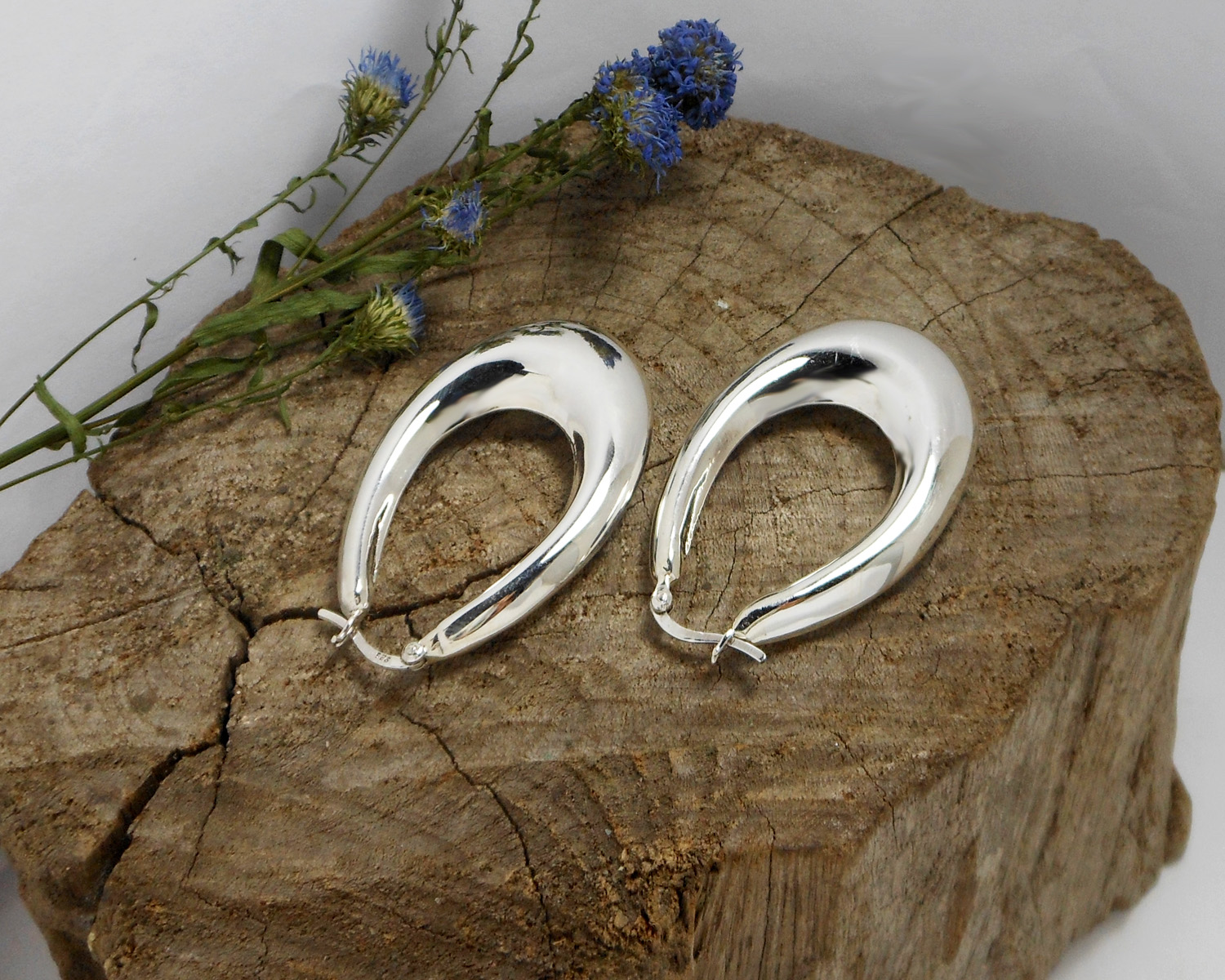 Handmade 925 Sterling Silver Puffy Oval Hoop Earrings – 47mm Sculptural Hoops - Image 4