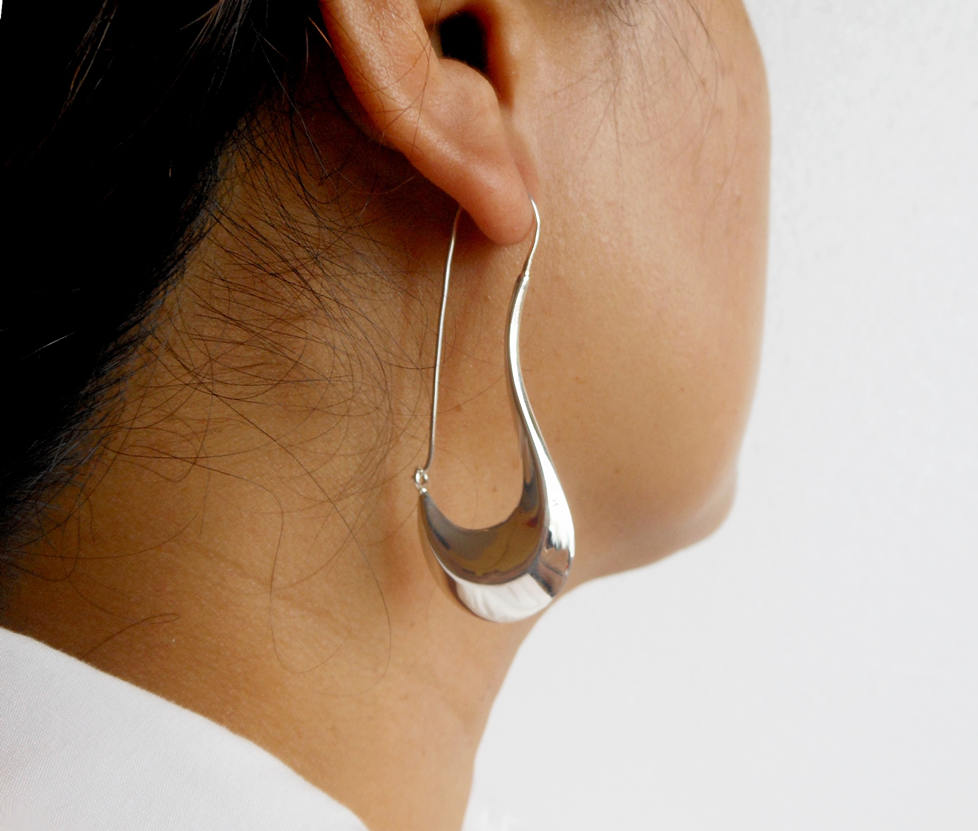 925 Sterling Silver Puffy Pipe Dangle Hoops –Handmade Sculptural Earrings - Image 10