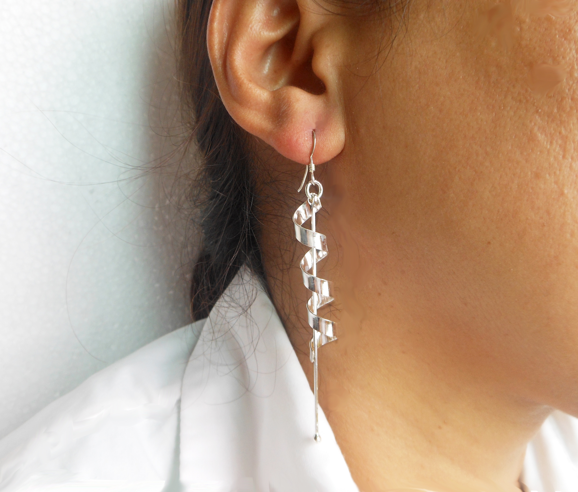 Handmade 925 Sterling Silver Spiral Coil Drop Earrings – Modern Dangling Rod Jewelry - Image 2
