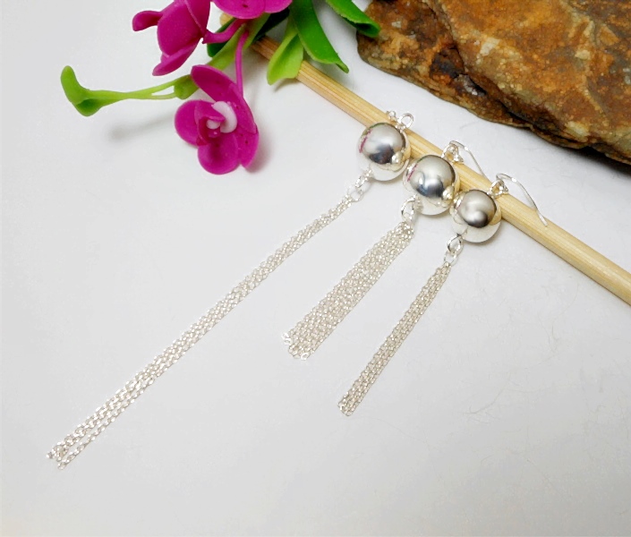 Handmade 925 Sterling Silver Polished Bead & Chain Tassel Drop Earrings – Statement Dangle Jewelry - Image 10